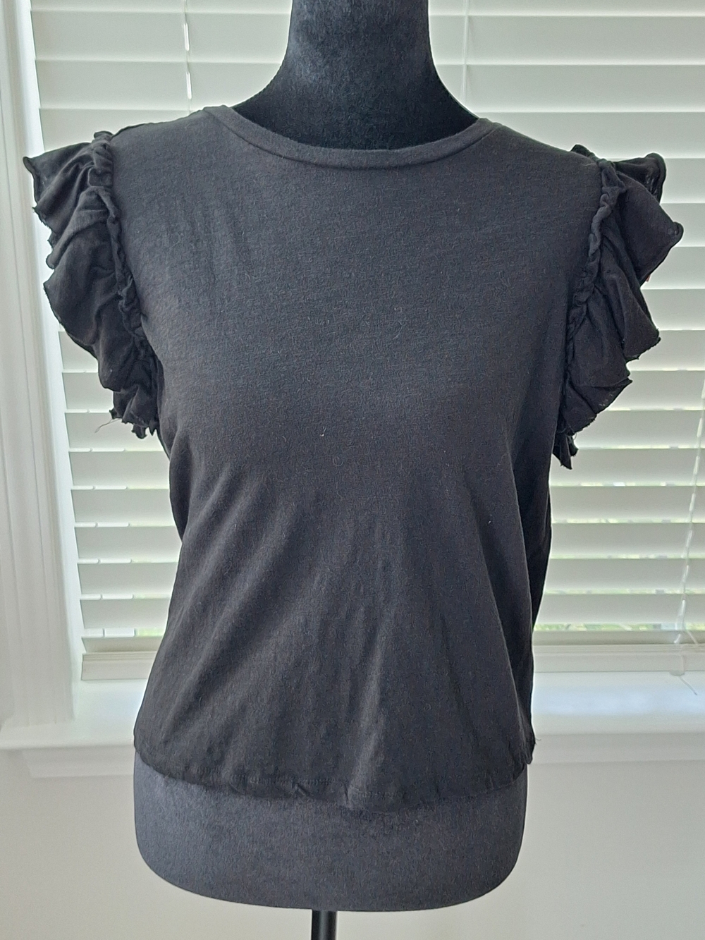 Women's Black Ruffle Sleeve Knit Top